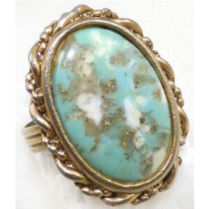 Turquoise Plastic Cabochon Costume Ring
